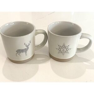Hearth & Hand Snowflake‎ Deer Mugs Set of 2 Stoneware Christmas Holiday Winter